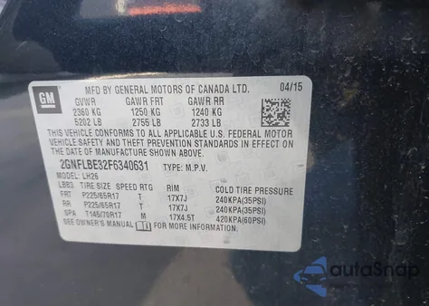 2015 Chevrolet Equinox 1Lt z USA, uszkodzony, nr VIN 2GNFLBE32F6340631